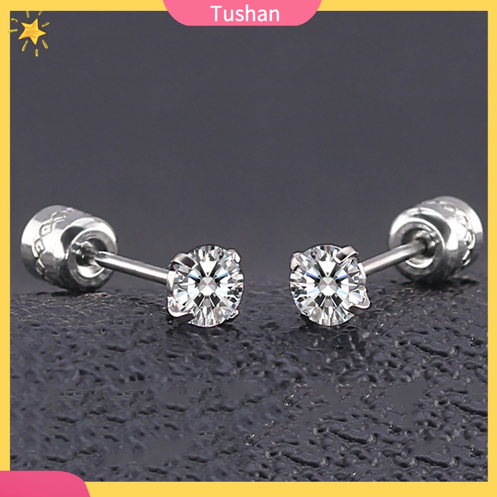 Hoa tai thép titan nạm đá Zircon tròn thời trang làm quà tặng Unisex