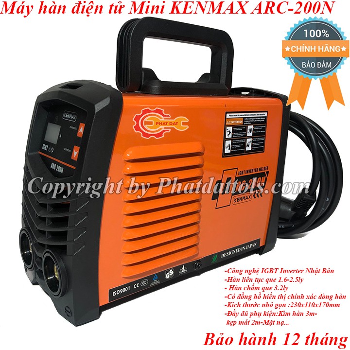 Máy hàn điện tử mini KENMAX ARC-200N-Công nghệ Nhật Bản-Bảo hành chính hãng 12 tháng-Đầy đủ phụ kiện