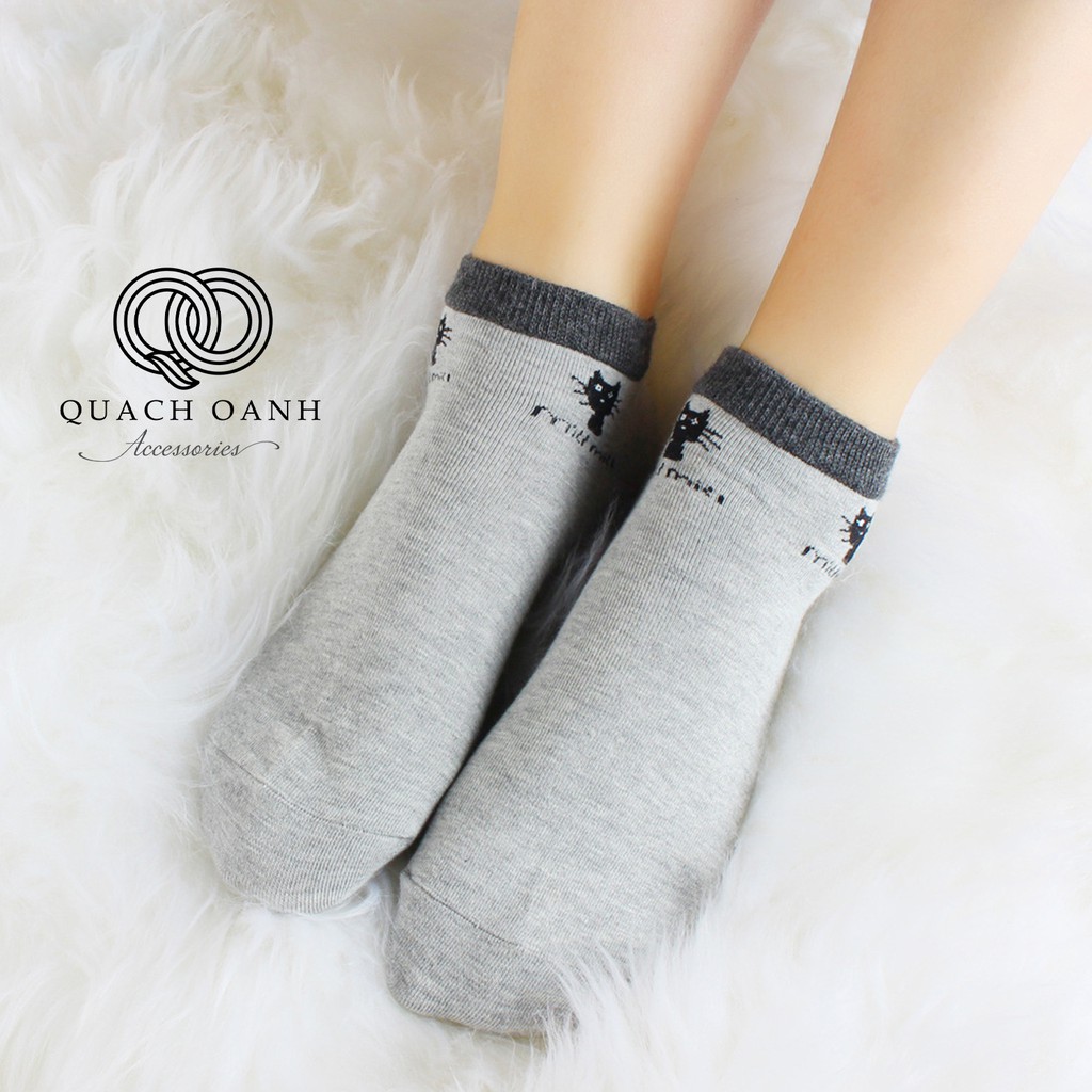 Set tất vớ cổ ngắn phối màu cổ chân họa tiết mèo nhỏ nhắn - THĐ17