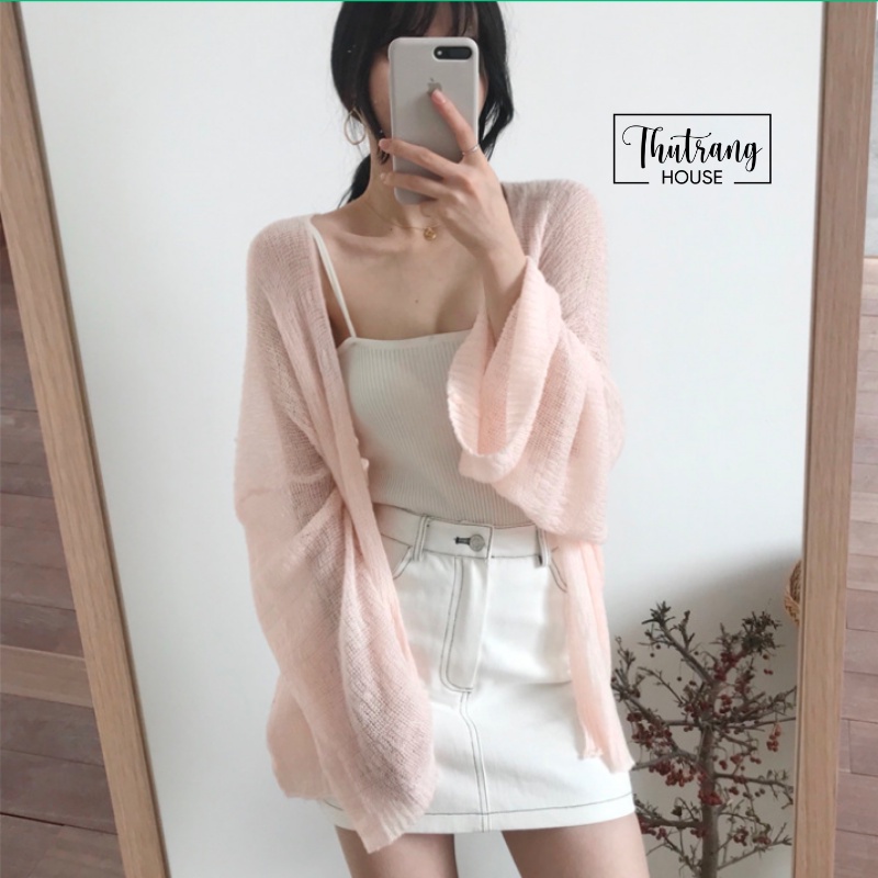 Áo Khoác Cardigan Len Mỏng Tay Dài Nữ Dáng Ngắn Croptop 413