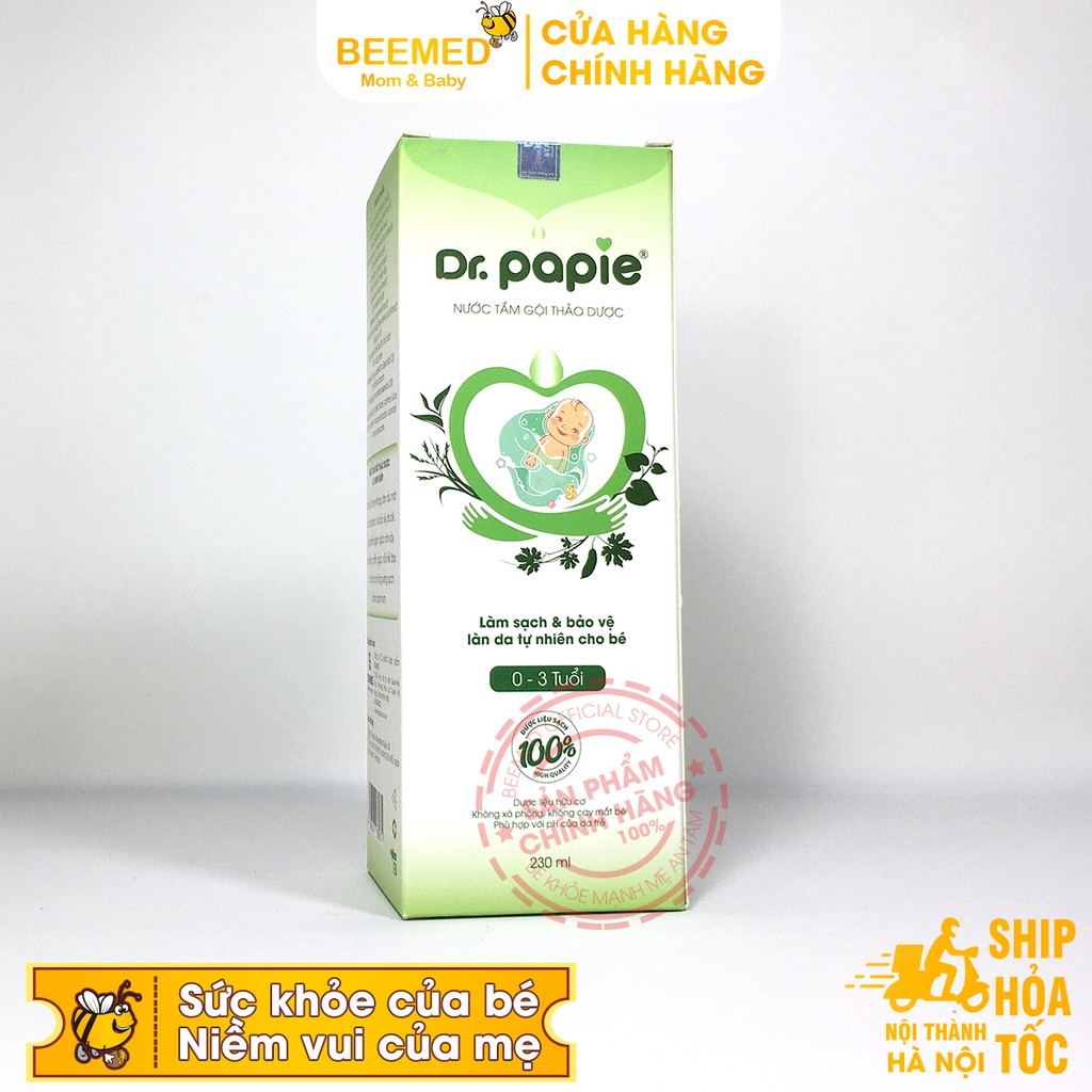 Sữa tắm Dr Papie Chai 230ml - Gội thảo dược cho bé từ sơ sinh từ lá trà, mướp đắng, trầu không, tràm, sả chanh