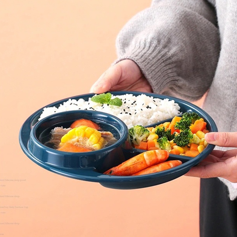 Bộ Tô Muỗng Nĩa Tập Ăn Chia Ngăn Bằng Nhựa Chống Nóng Dành Cho Trẻ Em