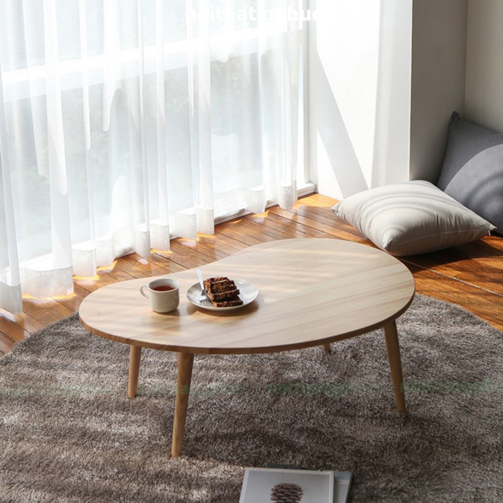 Bàn trà sofa hạt đậu phong cách vintage chân gỗ tiện cao cấp, đường uốn mềm mại thoải mái khi sử dụng