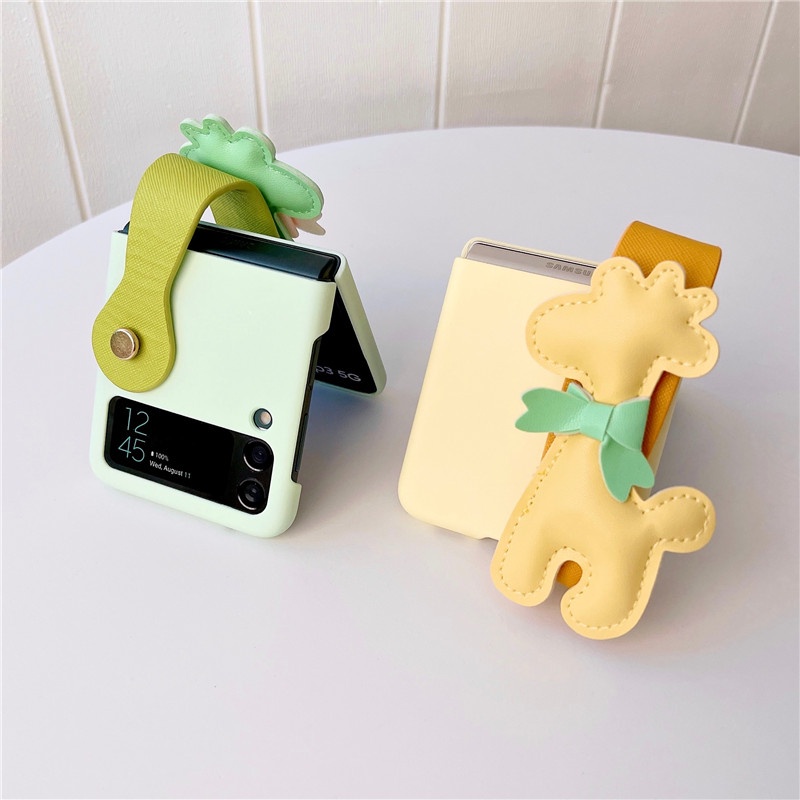 Macaron Color Giraffe Wrist Band Casing Samsung Galaxy Z Flip 4 Z Flip 3 5G Z Flip 3 Zflip3 Z Flip4 Shockproof Protective Samsung Z Flip4 Z Flip3 Phone Case