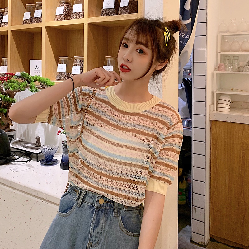 NRVP Áo Cardigan Dệt Kim Tay Ngắn Dáng Rộng Phong Cách Hàn Quốc