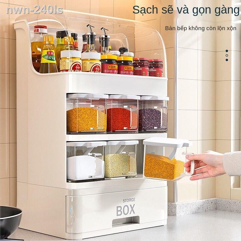 Kệ bếp chống thấm dầu có nắp đậy, hộp đựng gia vị, lọ dấm tương, muối đường, hộc đồ đa năng kiểu ngăn kéo
