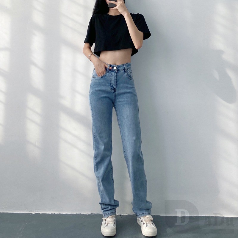 Quần Jeans Dài Ống Rộng Phong Cách Hàn Quốc Thời Trang Cho Nữ