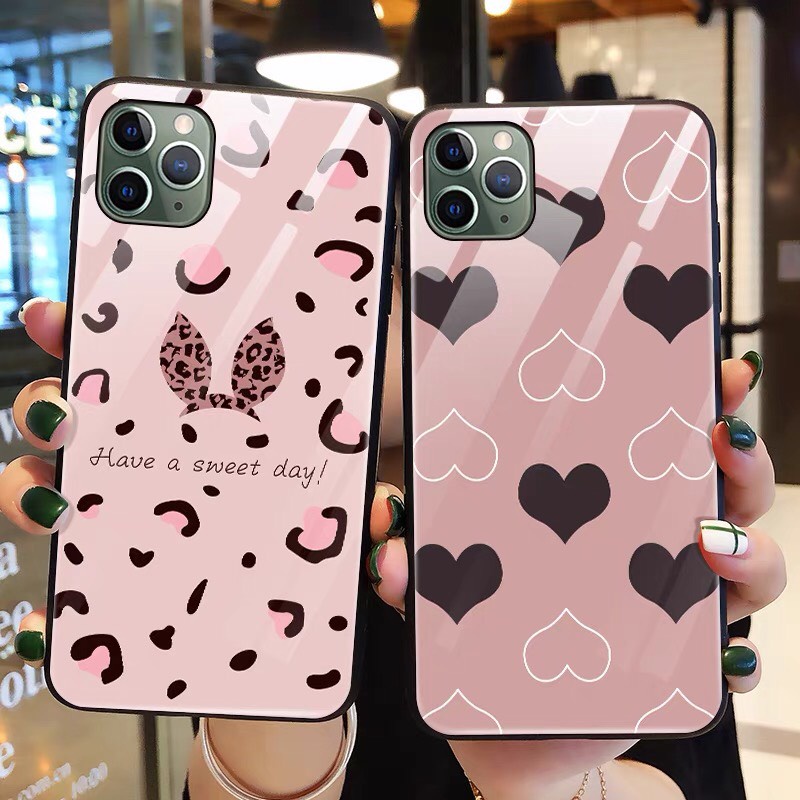 Ốp lưng iphone kính cặp đôi trái tim thỏ sữa case 14plus 14 pro max 13 12 promax 11 mini 6 6s 7 8 plus x xr xs Se