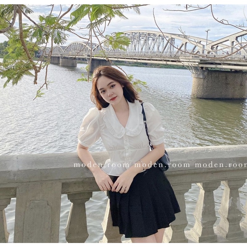 [NEW]Set áo cổ sen cúc ngọc mix chân váy xếp li 203 siêu xinh