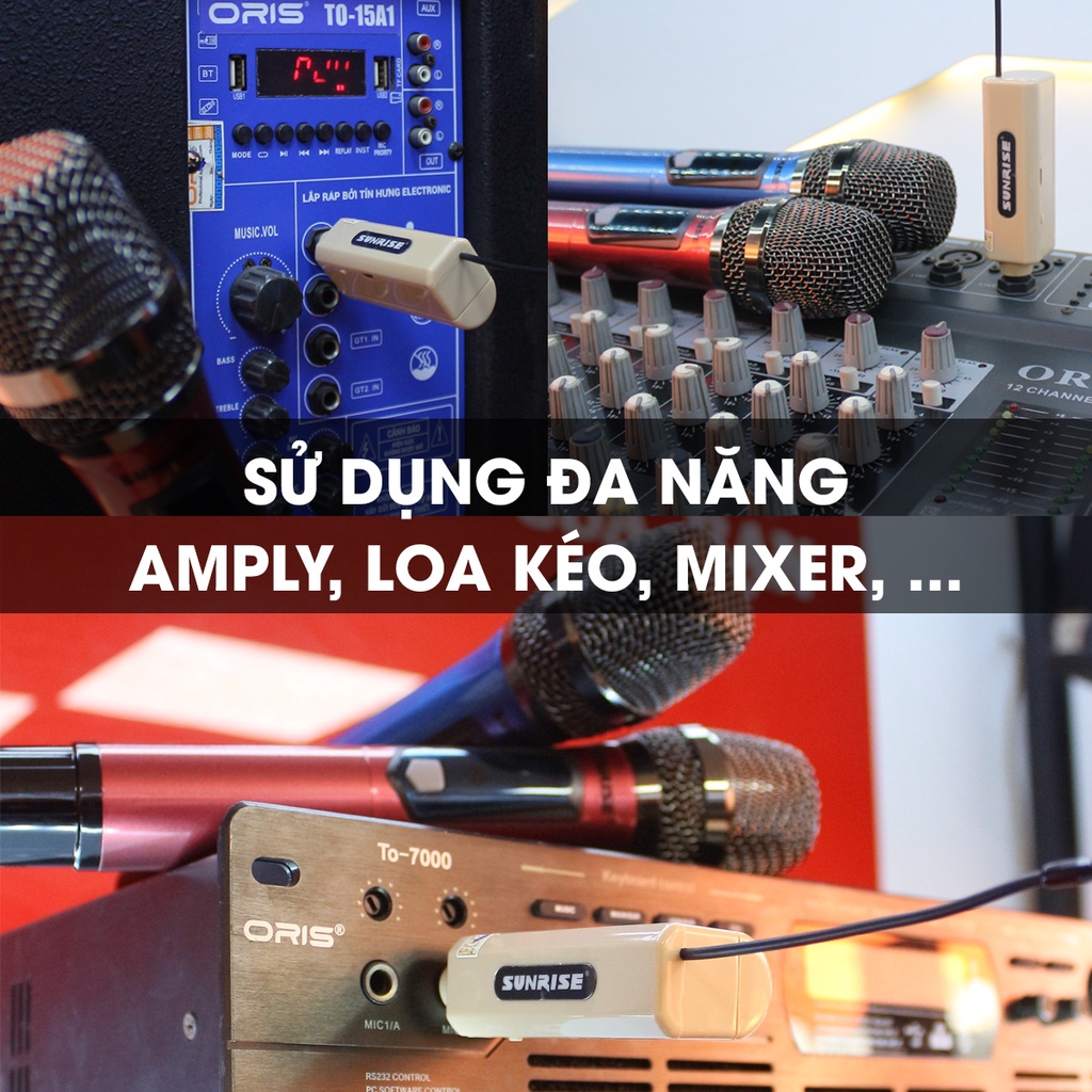Micro đa năng karaoke Sunrise SM5, mic không dây sóng UHF chống hú, độ nhạy cao, chuyên sử dụng cho loa kéo, amply