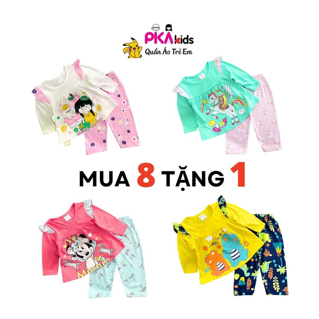Bộ quần áo trẻ em tay ngắn quần dài dáng babydoll thun borip xuất khẩu cho bé gái - FREESHIP pikakidsqatexuongsi_q9