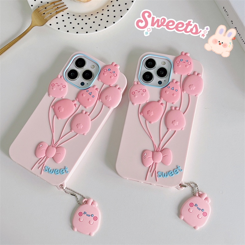 Ốp Điện Thoại Silicon Hình Thỏ Và Bong Bóng Có Dây Đeo Cho iPhone XS Max 11ProMax 12ProMax 13ProMax