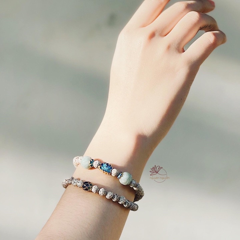 Vòng tay hạt Bồ Đề Tinh Nguyệt phối charm đá Hoa sen