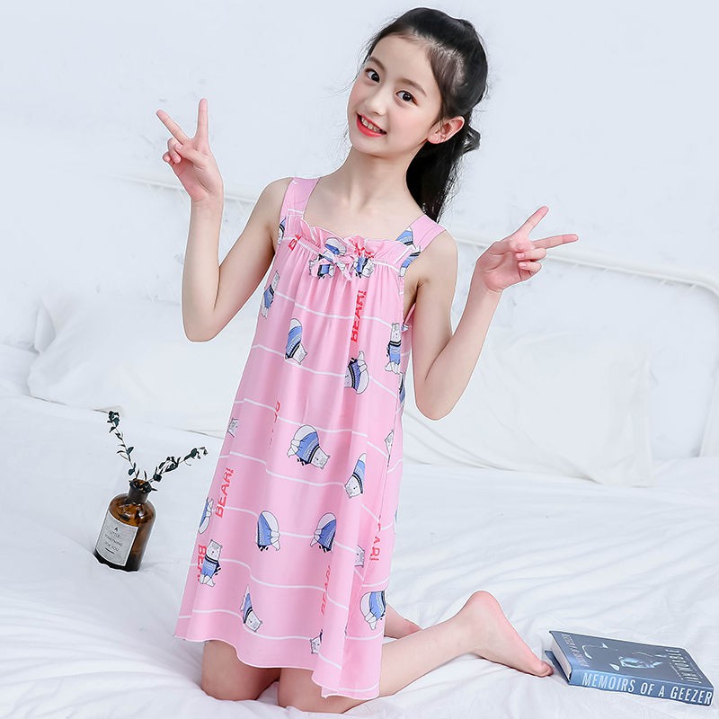 Đầm Ngủ Hai Dây Vải Cotton Mỏng Kiểu Công Chúa Dễ Thương Cho Bé Gái