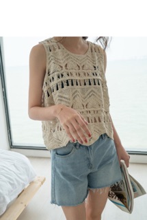 Áo lưới đi biển kiểu nữ Hàn Quốc ba lỗ MSGK9