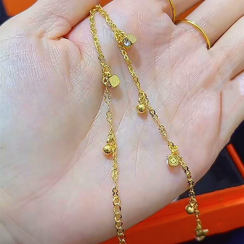 Lắc chân nữ titan không gỉ thiết kế hoa văn cỏ 4 lá thời trang trẻ trung