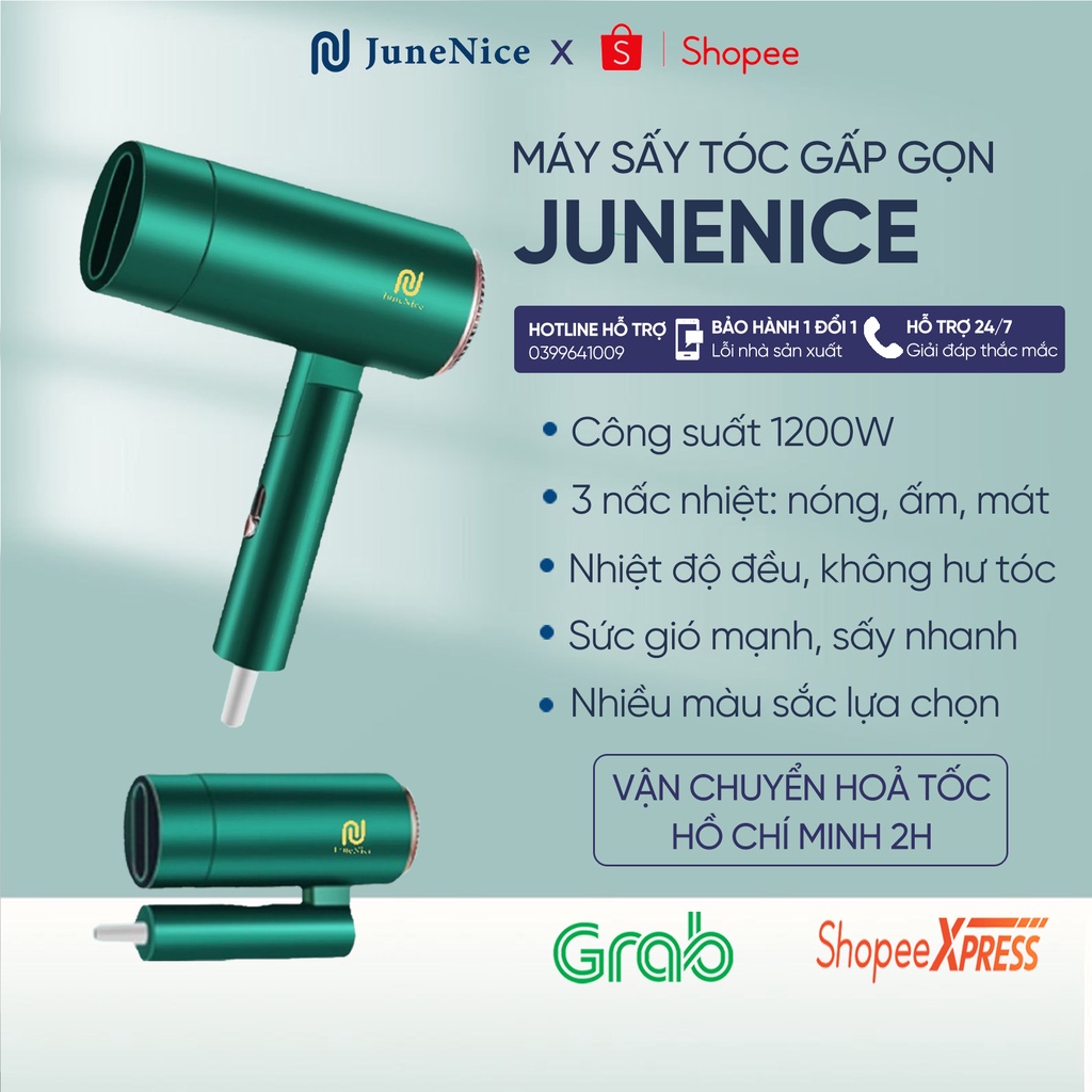 Máy sấy tóc mày xanh lá JN June nice, với lớp bọc bảo vệ tốt, đi kèm tia sáng xanh, dành cho gia đình và người thân