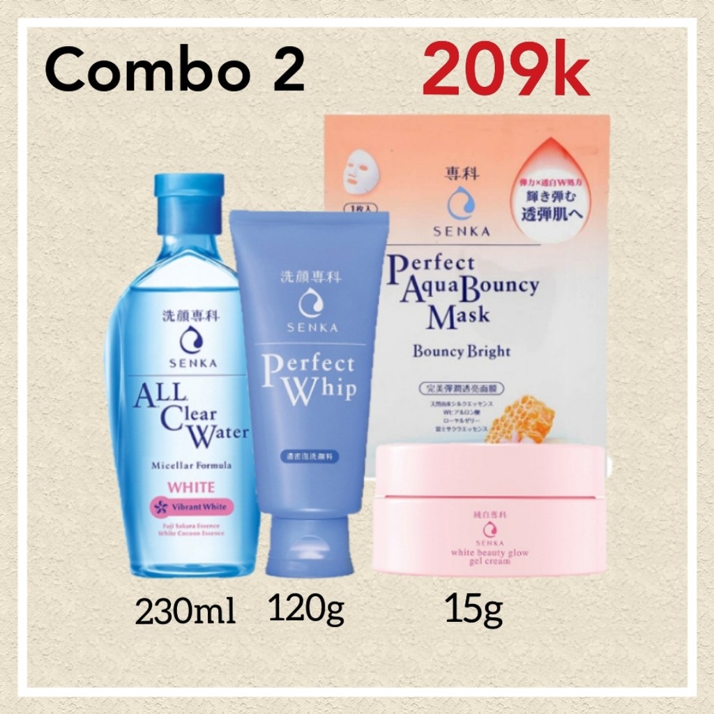 Bộ 4 sản phẩm Senka dưỡng da trắng hồng sáng mịn gồm 1 tẩy trang 1 sữa rửa mặt 1 kem đêm và 1 mặt nạ giấy