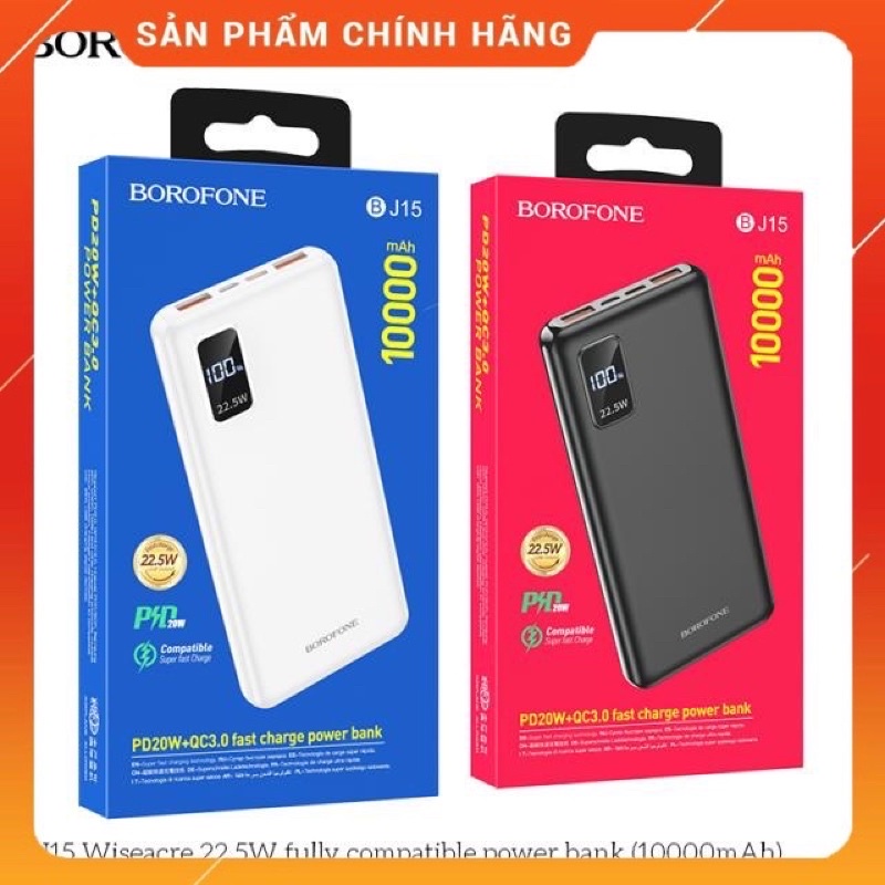 Cục Sạc Dự Phòng Borofone BJ15 10000mAh sạc nhanh 22w pin dự phòng có đèn LED báo điện áp đầu ra