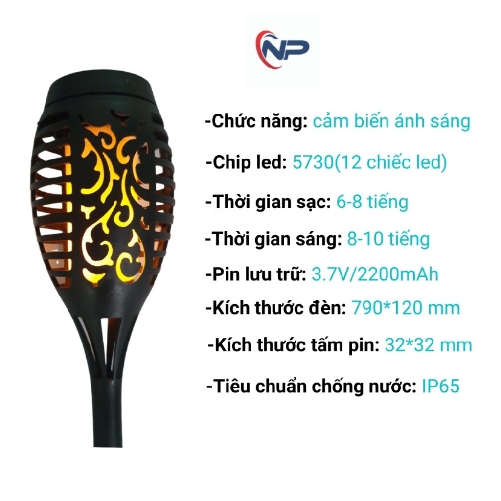 Combo Đèn Năng Lượng Mặt Trời Chống Lóa 300W,Hiển Thị Phần Trăm Pin Khung Nhôm Chống Nước IP67 Và 1 Đèn Ngọn Đuốc
