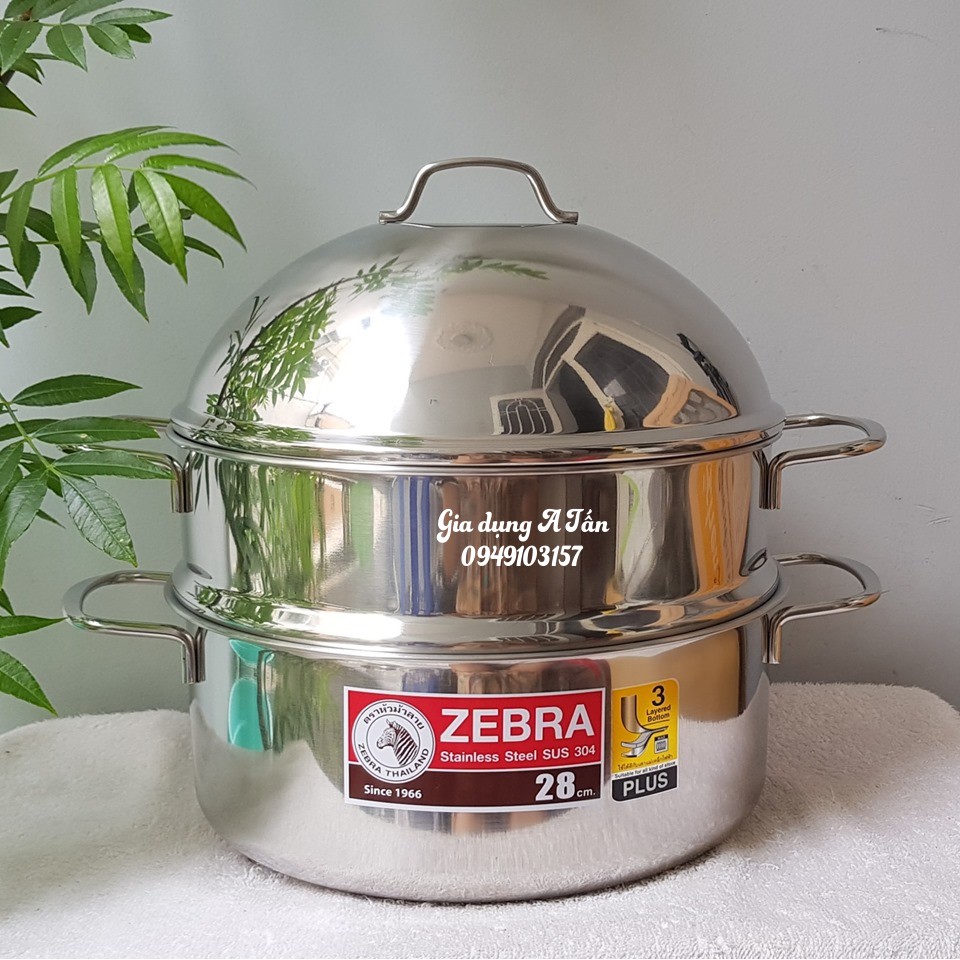 Nồi Xửng Hấp Inox 304 3 Đáy Từ Zebra Extreme Plus II 28cm  164390(Lổ nhỏ)- Thái lan