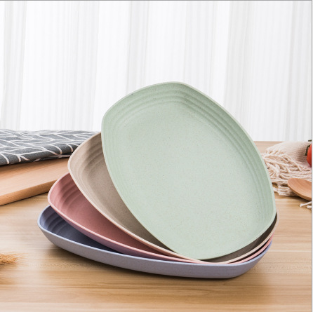 Đĩa hình chữ nhật 30cm bằng rơm lúa mì nhiều màu sắc dùng được cho lò vi sóng