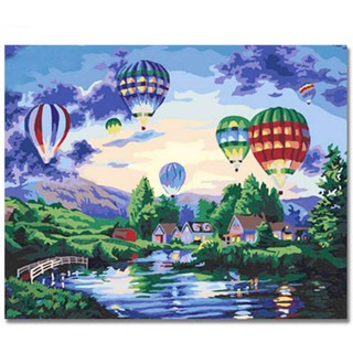 Tranh sơn dầu số hóa tự tô màu theo số có khung (40*50cm) - [525] KHINH KHÍ CẦU BÊN SÔNG