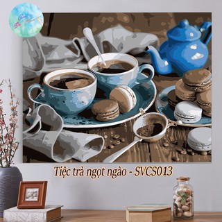 Tranh sơn dầu số hóa có khung DIY tự tô màu theo số TIỆC TRÀ NGỌT NGÀO - SVCS013 ( Tranh trang trí nghệ thuật xuân tết )