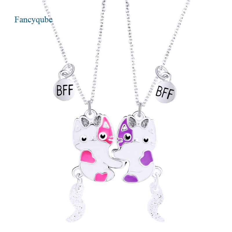 Set 2 dây chuyền mặt hình trái tim/mèo bằng thép không gỉ dễ thương cho cặp đôi