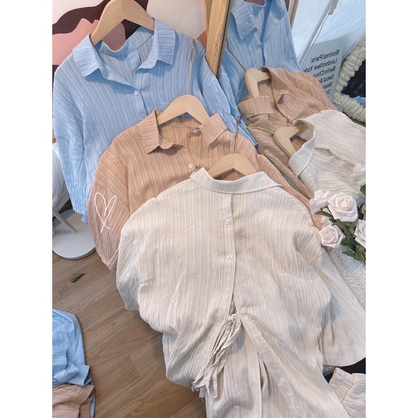 SET ÁO ĐŨI SƠ MI CỘT DÂY + QUẦN SHORT 3 MÀU