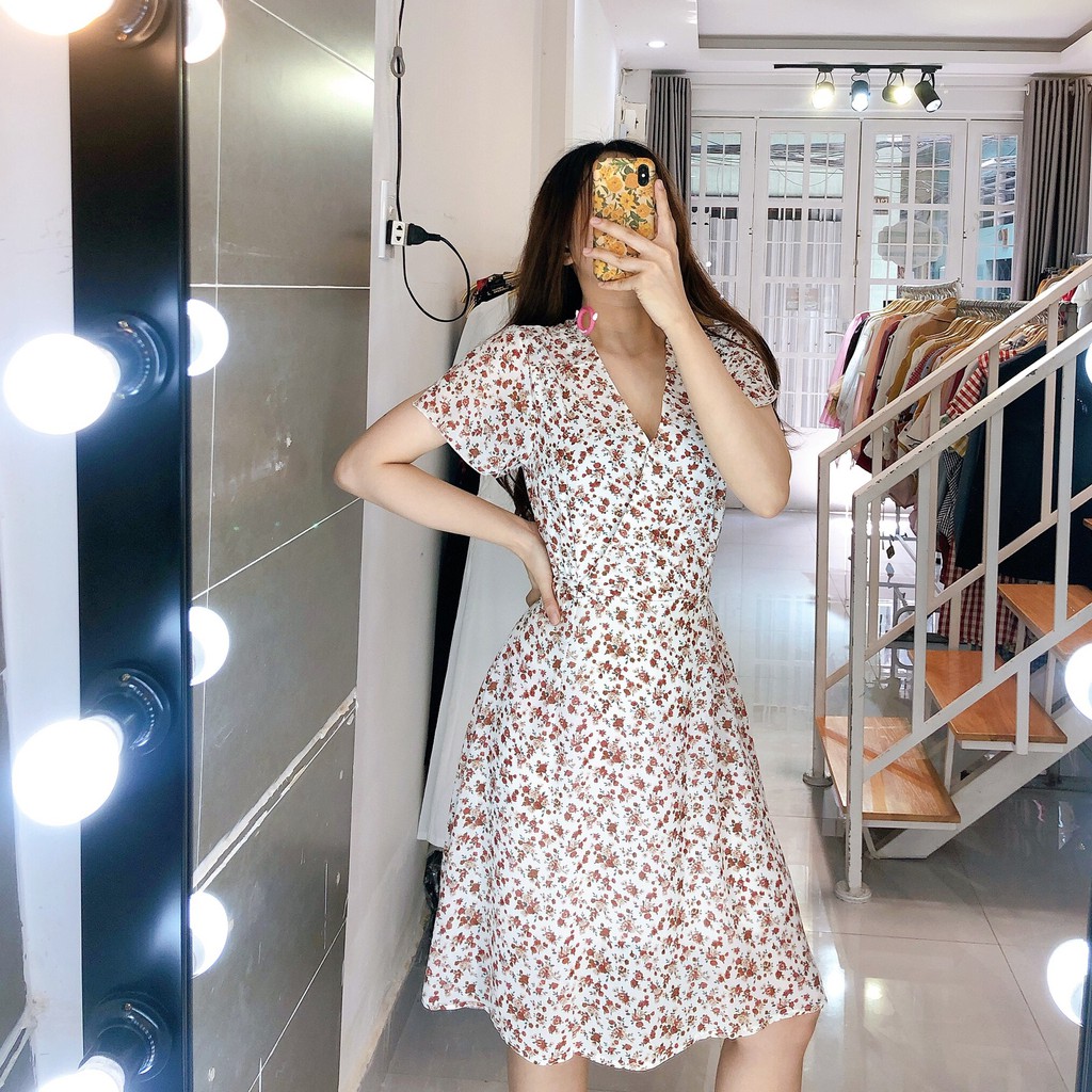 [FREESHIP] ĐẦM HOA CỔ V