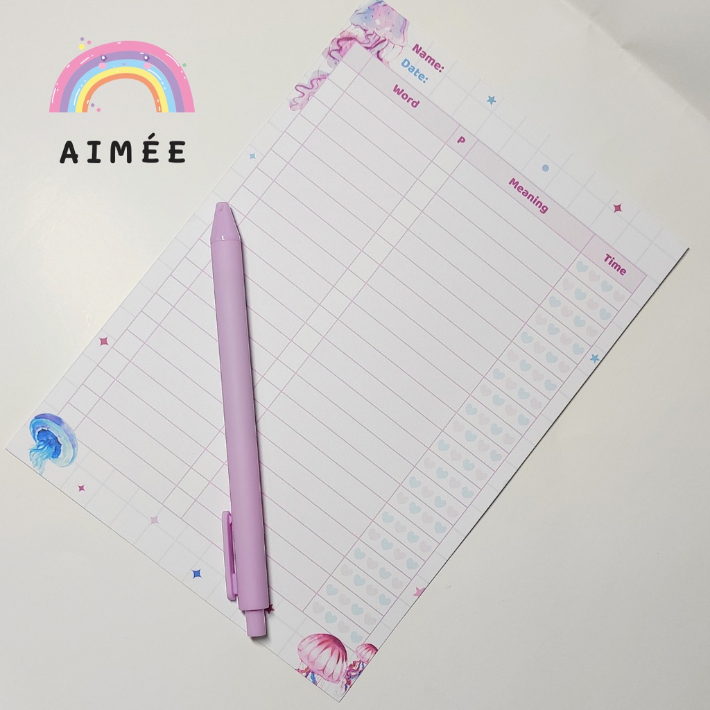 Set 10 Giấy Note Học Từ Vựng A5 Dễ Thương | Aimée