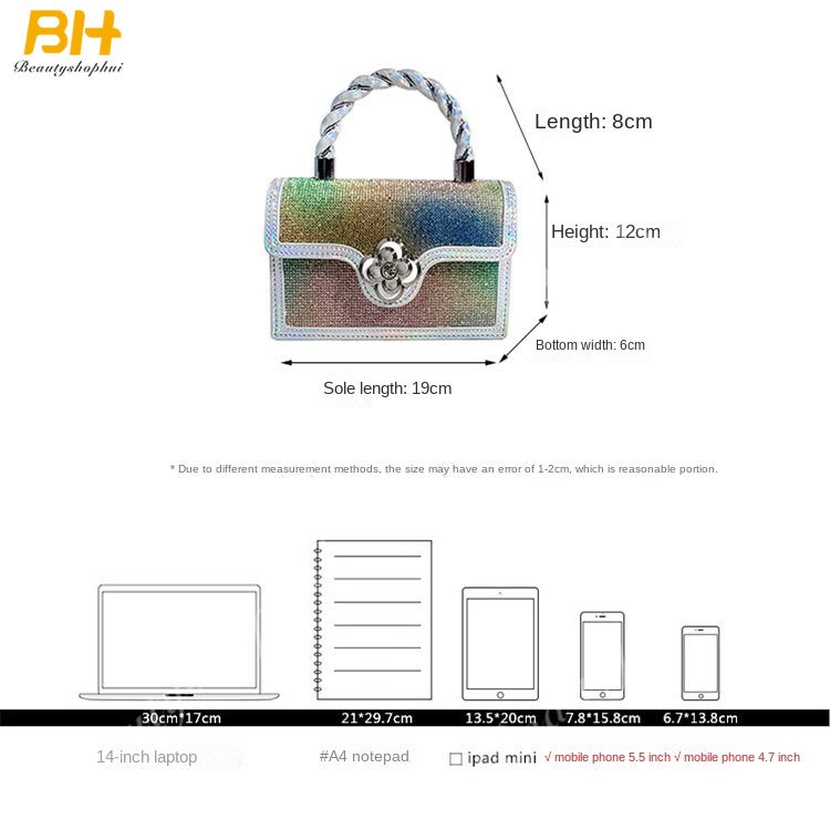 Túi Đeo Chéo Hình Vuông Nhỏ Đính Kim Cương Giả Màu Cầu Vồng Mẫu Mới 2022 Thời Trang Cho Nữ