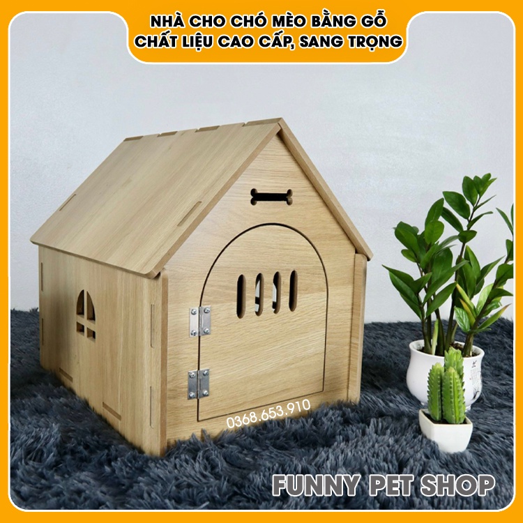 Nhà cho chó mèo bằng gỗ, nhà cho cún cưng cao cấp – Funny Pet Shop