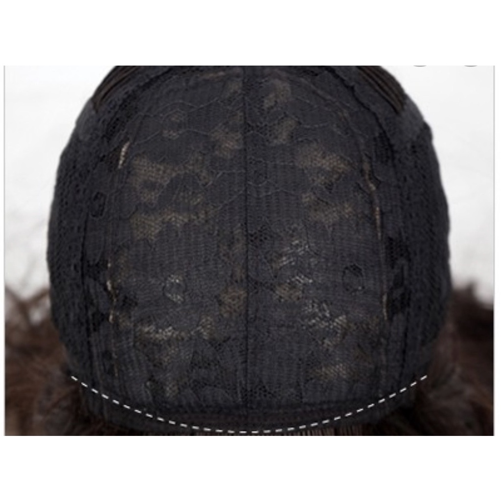 Tóc giả cả đầu 2 mái xoăn trục omber xám