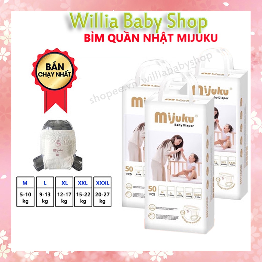 Bỉm QUẦN/DÁN Mijuku xuất Nhật S50/M50/L50/XL50/XXL50/XXXL/50 bịch 50 miếng