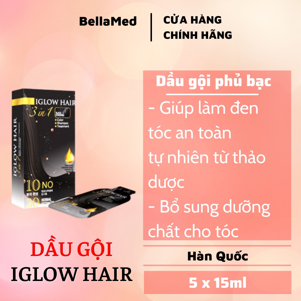 DẦU GỘI PHỦ BẠC TÓC HÀN QUỐC IGLOW HAIR WHITE HAIR COVER 3 IN 1 BLACK COVERAGE (15ML X 5 GÓI)