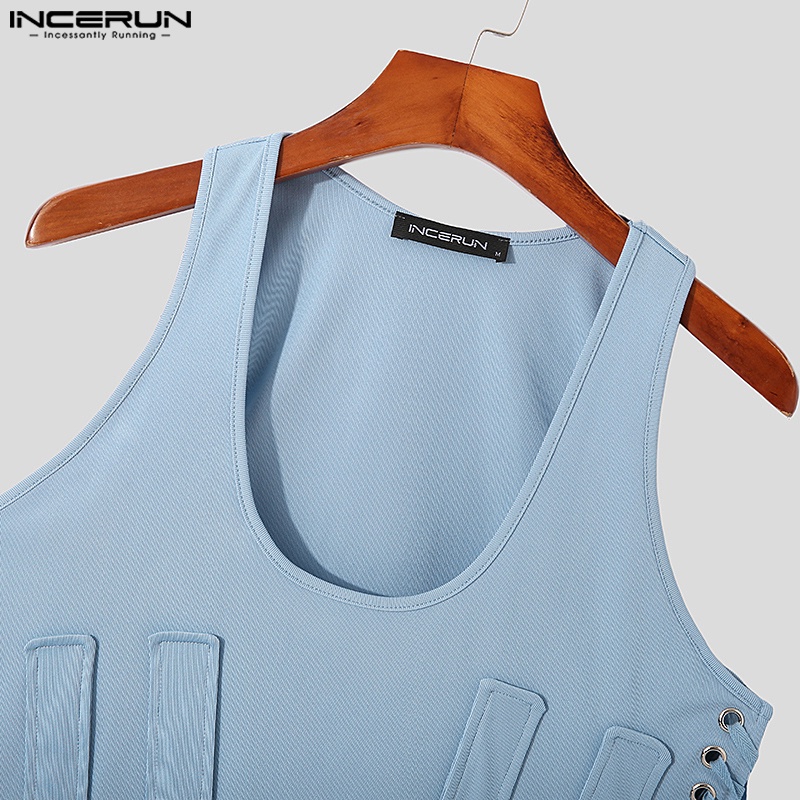 Áo croptop sát nách INCERUN màu sắc thời trang đi biển cho nam