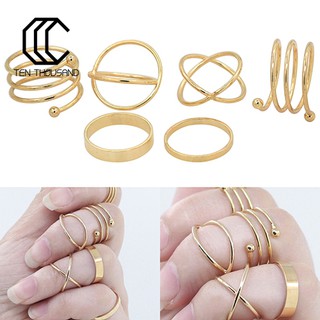 Set 6 nhẫn đeo đốt ngón tay tông màu vàng ánh kim đơn giản dành cho nữ