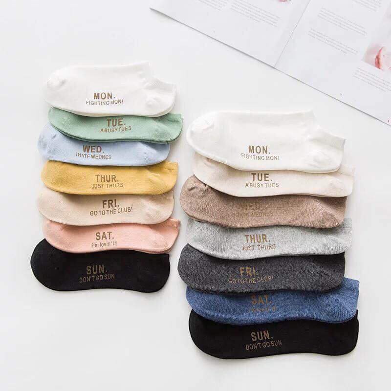 Set tất tuần cổ ngắn cho nam và nữ, bộ 7 đôi tất 7 ngày siêu đẹp (1 set=7 đôi)