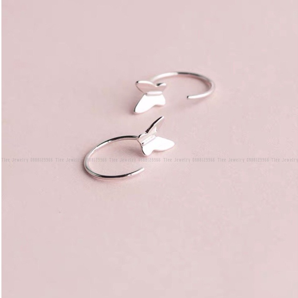 Khuyên tai bạc Tlee, bông tai cánh bướm dáng móc cá tính, đơn giản - TleeJewelry