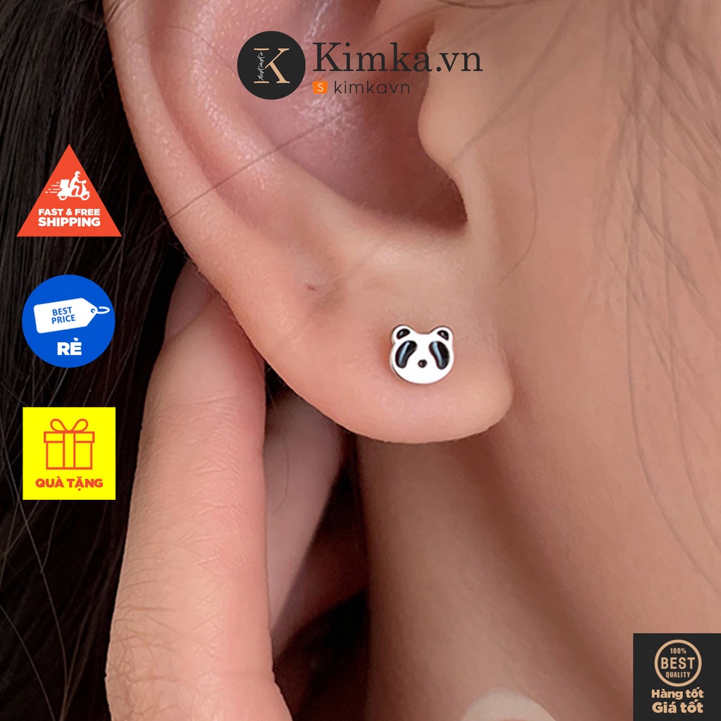(0672) Khuyên Tai Trắng Hình Gấu Panda Nhỏ Nhắn Đơn Giản