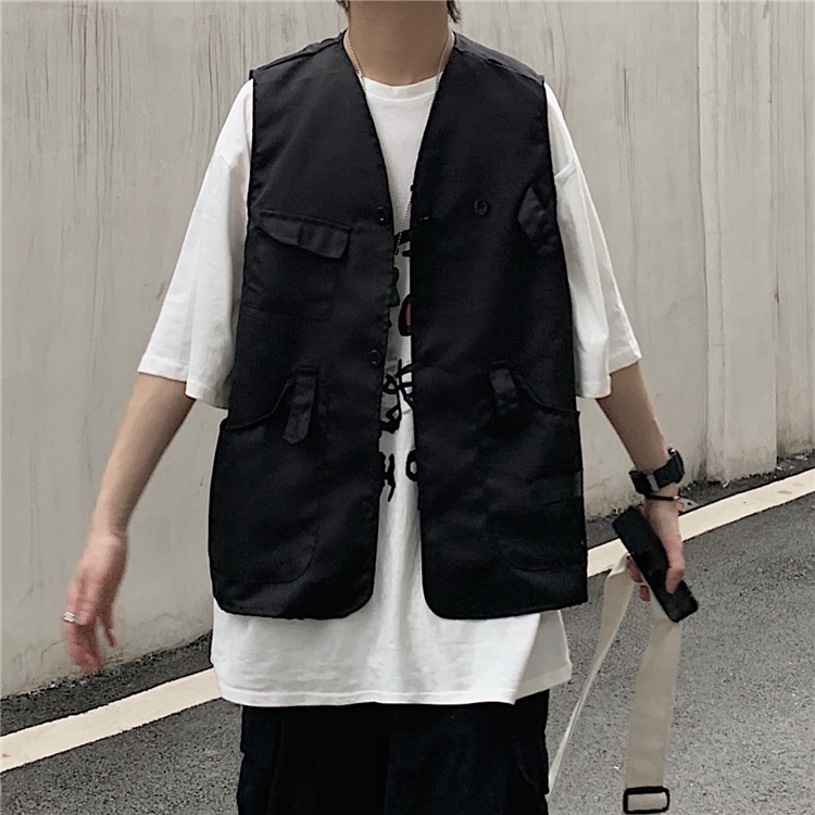 Áo Khoác Không Tay Dáng Rộng Phối Nhiều Túi Phong Cách Chiến Thuật Cá Tính | BigBuy360 - bigbuy360.vn