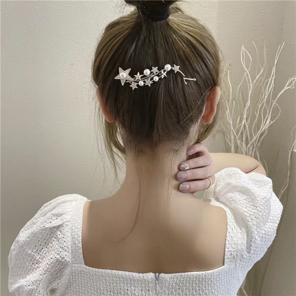 Kẹp Tóc Hình Ngôi Sao Đính Ngọc Trai Lãng Mạn Cho Nữ