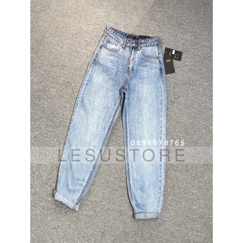 ẢNH TỰ CHỤP Quần Momjeans trơn không co giãn