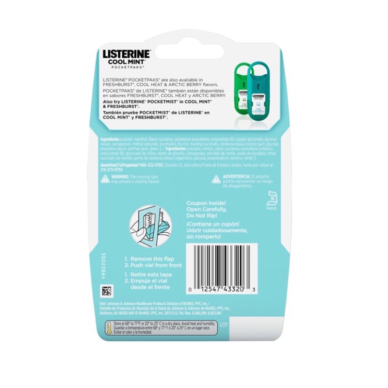 Miếng ngậm/xịt thơm miệng Listerine Pocketpaks hộp 3 vỉ 72 miếng
