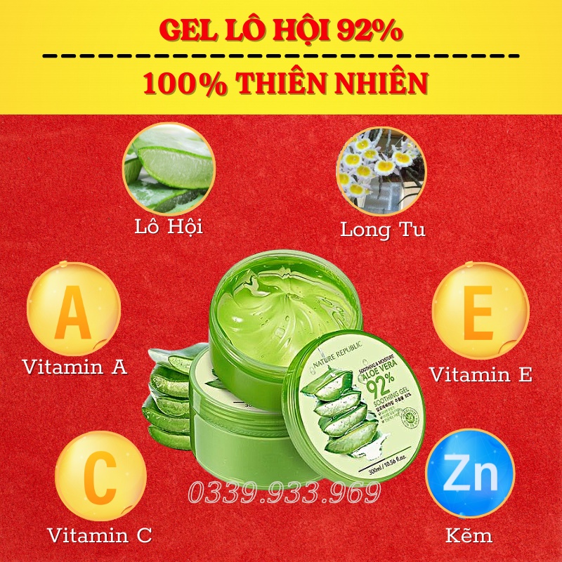 Gel Lô Hội Dưỡng Da Đa Năng Nature Republic Soothing &amp; Moisture Aloe Vera 92% Soothing Gel