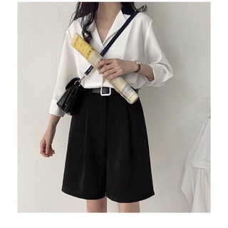 Quần Short Cạp Cao Quần Short Ống Rộng Dáng Lửng Ulzzang Siêu Xinh