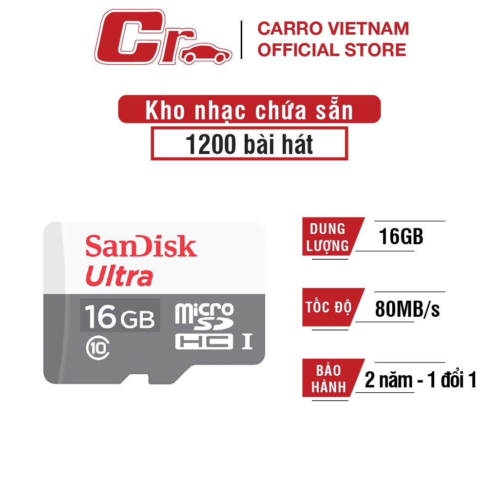 Thẻ nhớ micro SDHC Sandisk 16GB upto 80MB/s 533X Ultra UHS-I