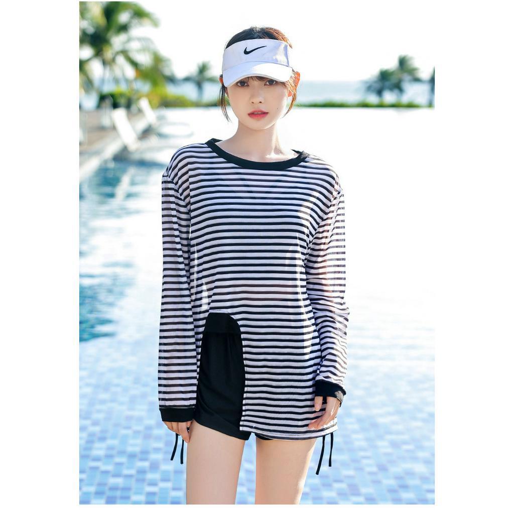 Bộ bikini đồ bơi nữ đi biển 2 mảnh màu đen kèm áo khoác ngoài